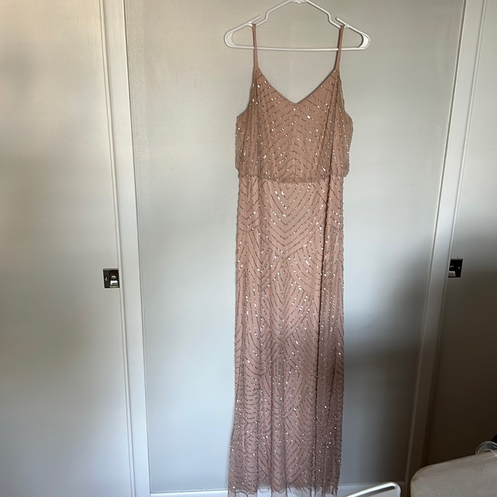 Blush pink beaded floor length dress